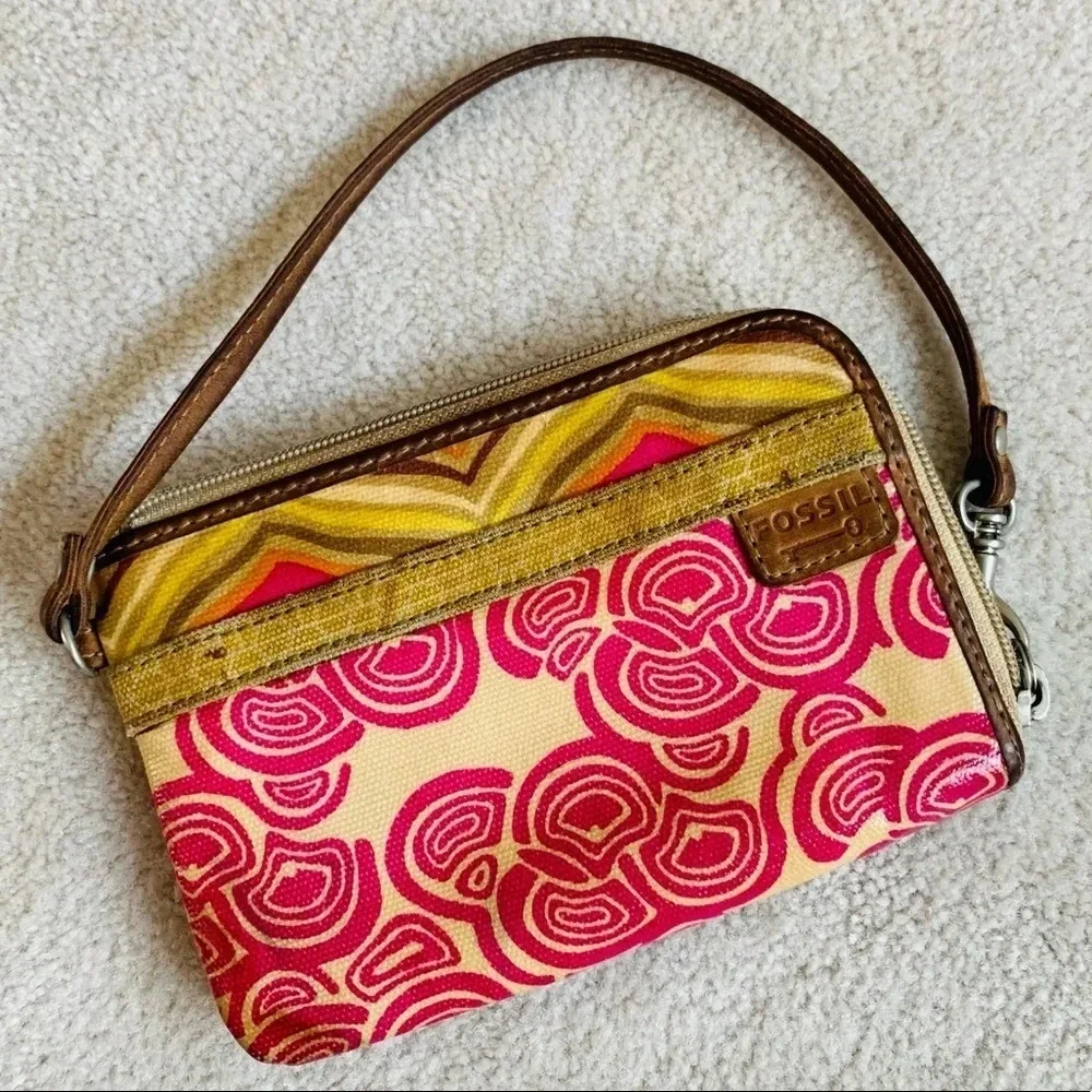 Fossil Key-Per Wristlet Wallet pink and mustard color